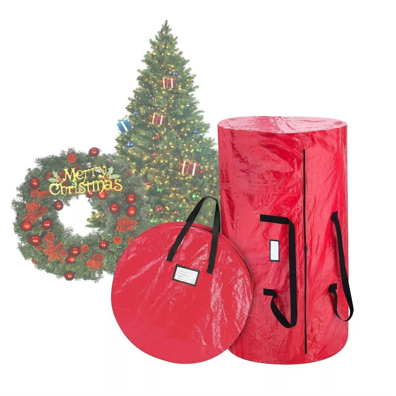 Christmas Tree and Wreath Storage Bag Organizers Zipper with Handles Red